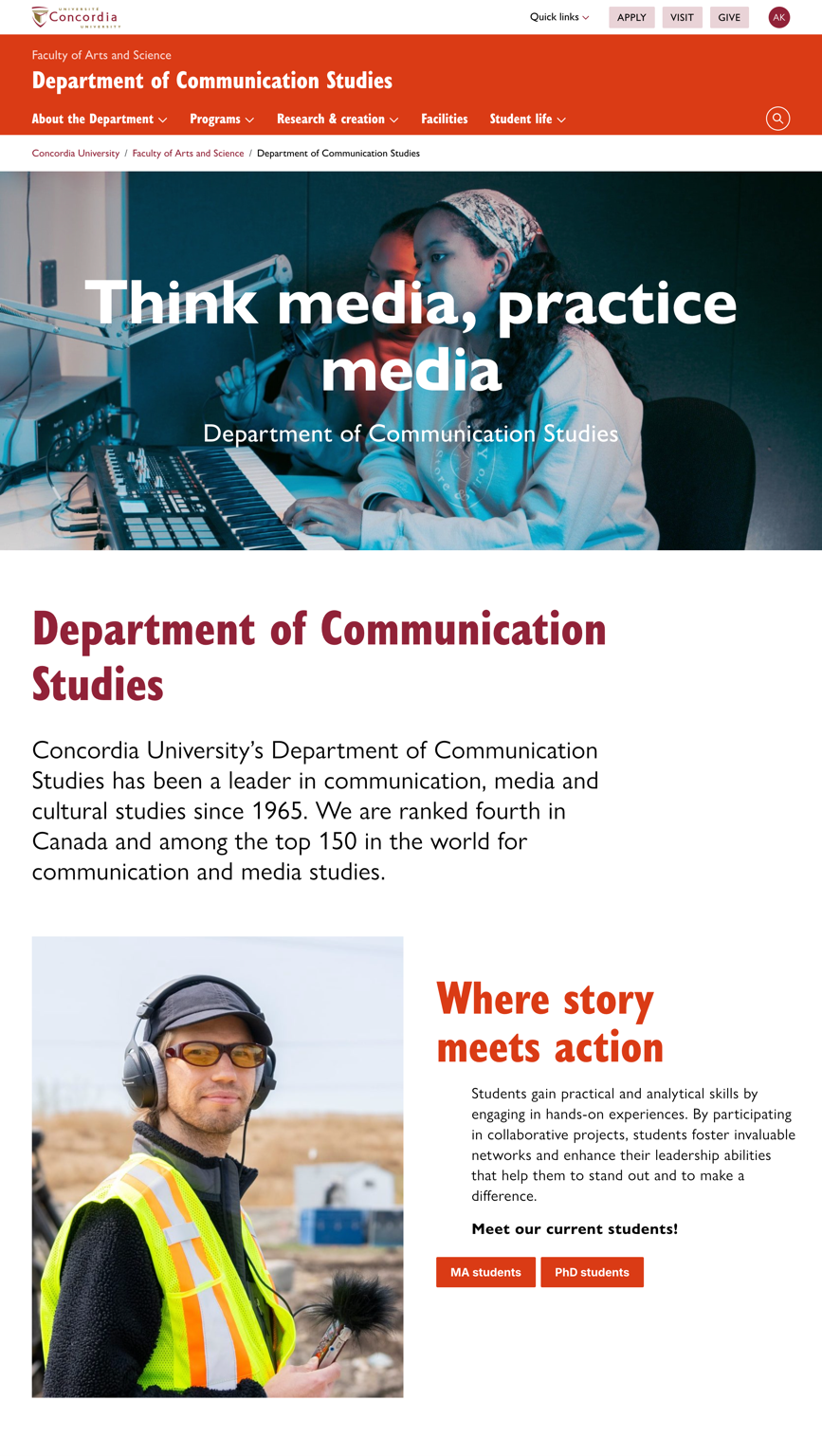 The same page with an additional Department of Communication Studies heading above the introduction.